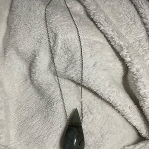 Labradorite Teardrop Pendant Necklace - Silver Chain